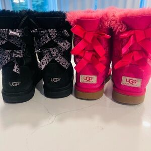 UGG Pink and Black Boots with Ribbon Accents